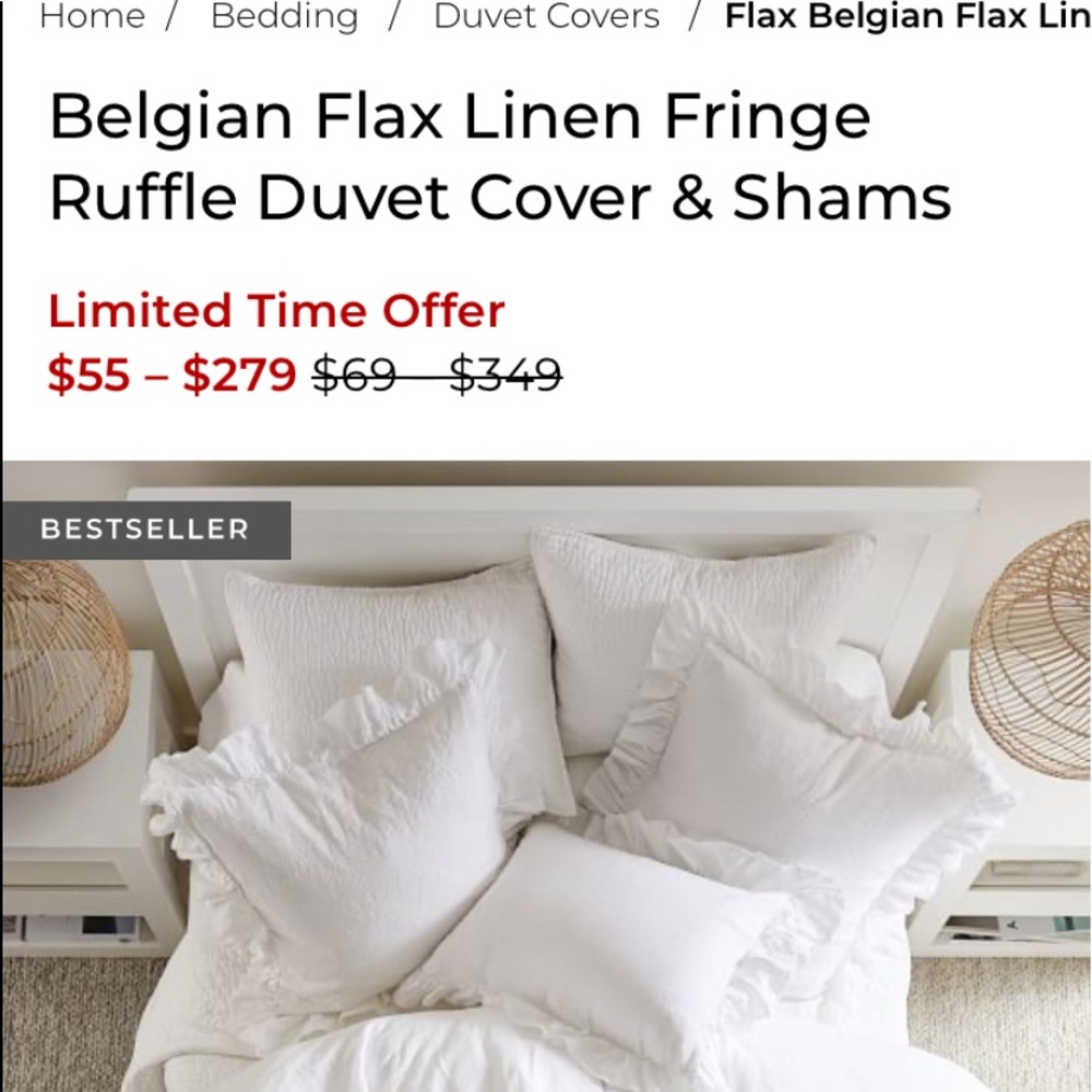 Belgium flax ruffle pottery barn queen duvet